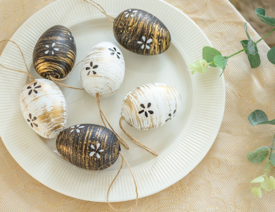 Декоративные пасхальные яйца 'В СОЛНЕЧНОМ ВИХРЕ', пластик, 6 см, 6 шт., подвески