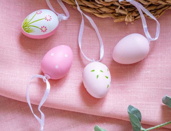Декоративные пасхальные яйца РОЗОВОЕ ЛЕТО, пластик, 4 см, 18 шт., подвески