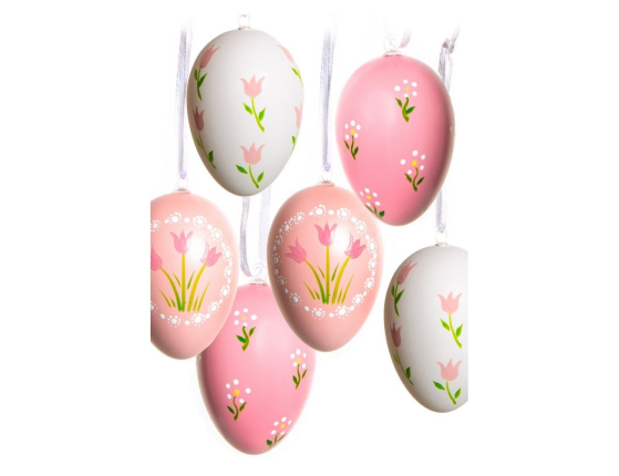 Декоративные пасхальные яйца ТЮЛЬПАНОВОЕ УТРО в розовых тонах, пластик, 6 см, 6 шт., подвески