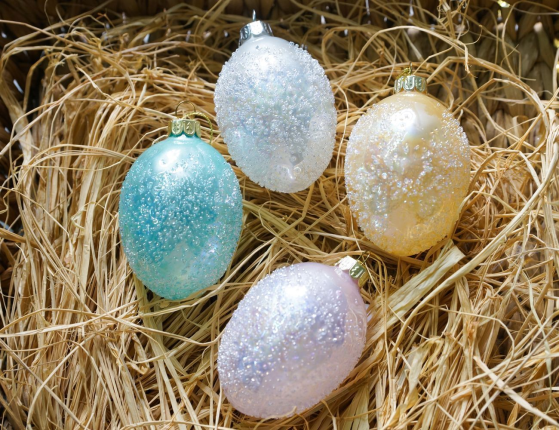 Подвесные украшения - яйца РОССЫПЬ ВЕСЕННЕЙ РОСЫ, стекло, 9 см, 4 шт.