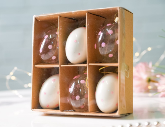 Подвесные украшения - яйца БЛАН-А-ПУА, стекло, 6 см, 6 шт.