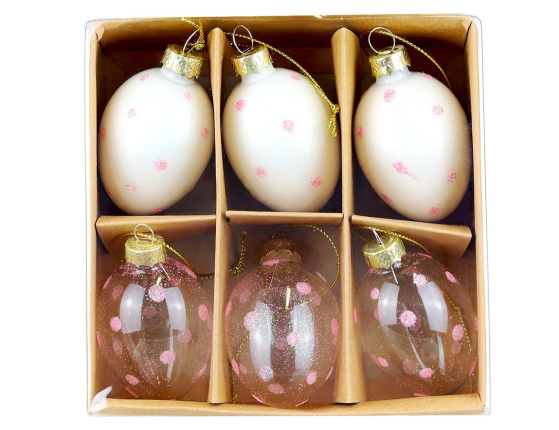 Подвесные украшения - яйца БЛАН-А-ПУА, стекло, 6 см, 6 шт.