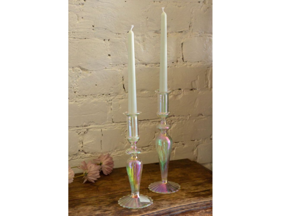 Подсвечник для столовой свечи ПОРТА РИГЕ малый, стекло, прозрачно-перламутровый, 20 см