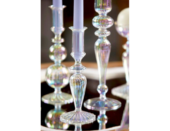 Подсвечник для столовой свечи ПОРТА РИГЕ малый, стекло, прозрачно-перламутровый, 20 см