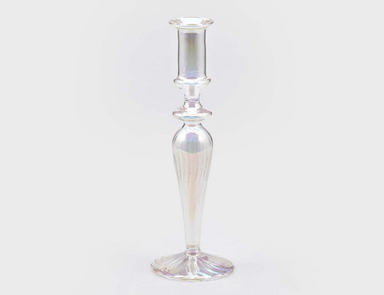 Подсвечник для столовой свечи ПОРТА РИГЕ, стекло, прозрачно-перламутровый, 24 см