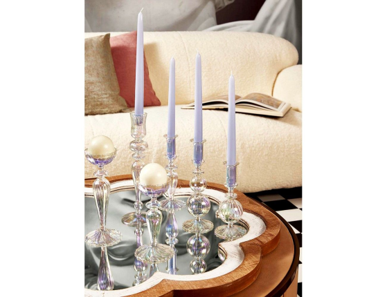 Подсвечник для столовой свечи ПОРТА РИГЕ, стекло, прозрачно-перламутровый, 24 см