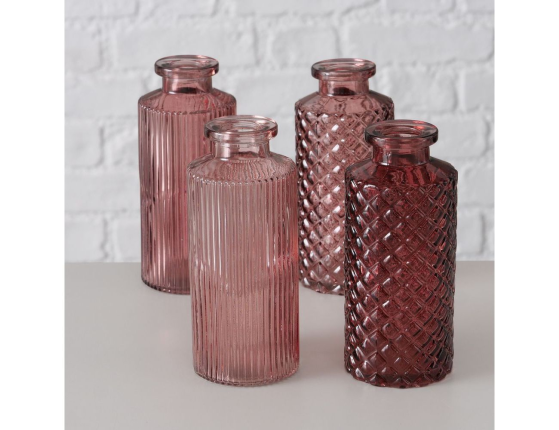 Набор декоративных ваз/бутылей ФОДЕРАТО, стекло, розовый, 14 см, 4 шт.