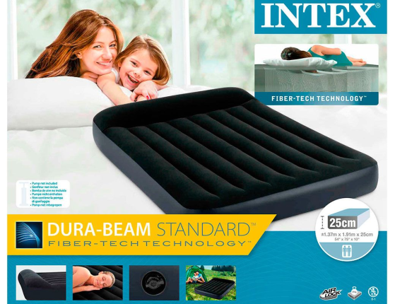 Полуторный надувной матрас INTEX Pillow Rest Classic Airbed (Full), 137х191x25 см  с подголовником