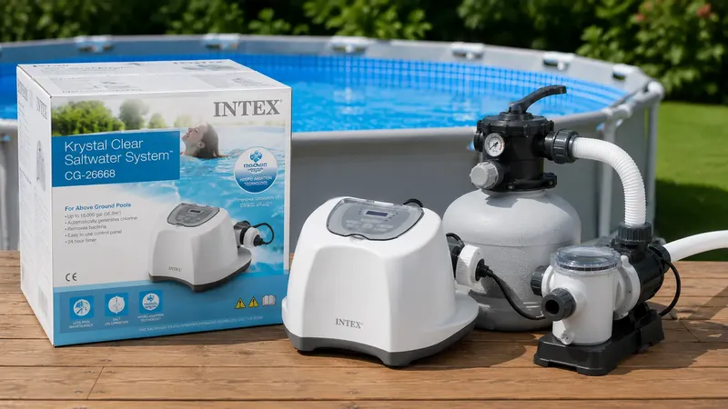 Хлоргенератор Intex в комплекте с фильтр-насосом для бассейна на даче