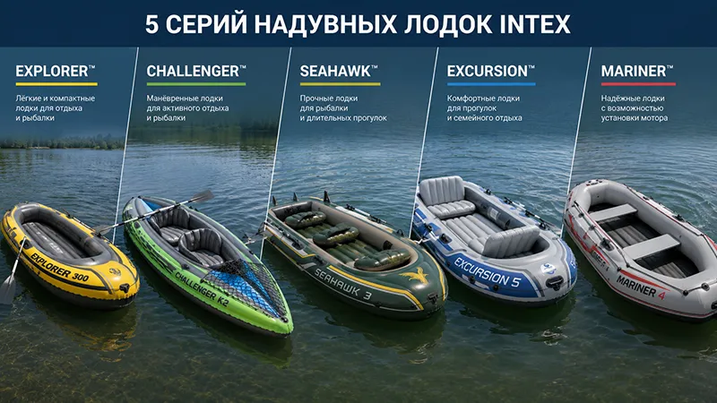 Линейка надувных лодок Intex: Explorer, Challenger, Seahawk, Excursion, Mariner